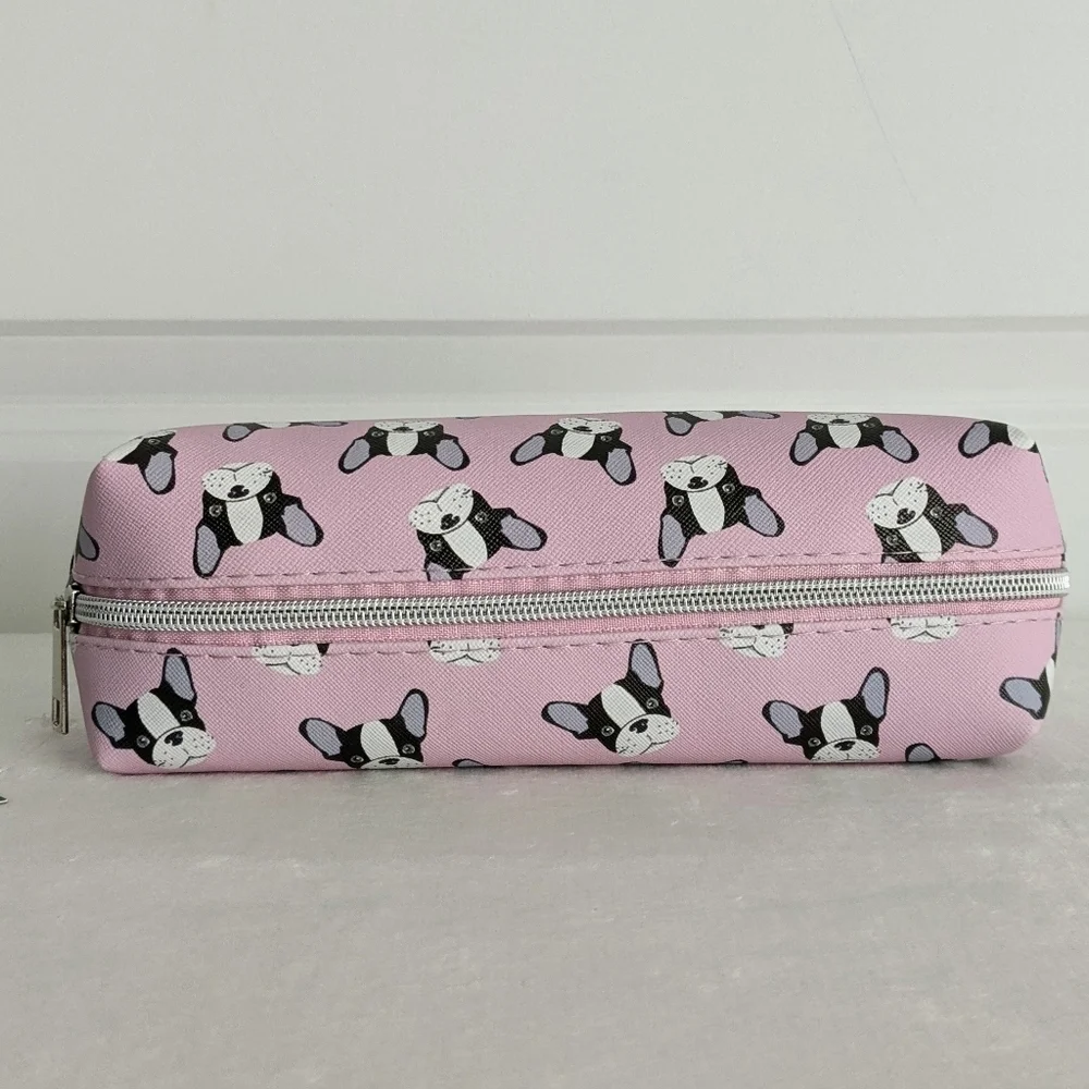Boston Terrier Frenchie Small Cosmetic Pencil Case PVC Saffiano Pink NWT